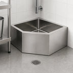 Thumbnail image #3 for Eagle Group F2424-12-CNR Corner Floor-Mounted Mop Sink, 24 x 24 x 12-Inch Bowl, 304 Stainless Steel, Full Skirt