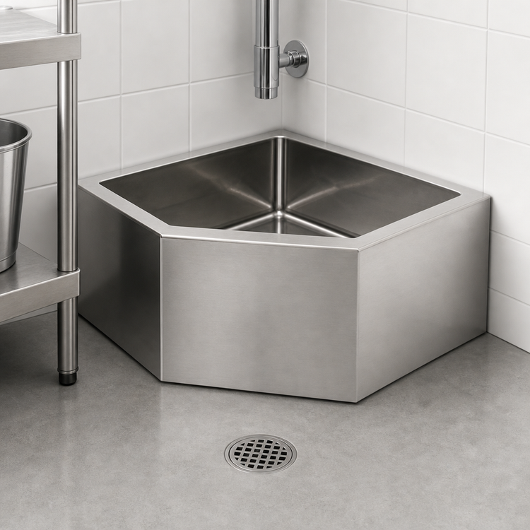 Product image #3 for Eagle Corner Floor Mounted Mop Sink with Flush Edge, 24 x 24 x 12 Inch Bowl, 304 Stainless Steel