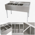 Thumbnail image #3 for BK Resources UB4-18-348RS 48-Inch Slim-Line 3-Compartment 304 Stainless Steel Underbar Sink with Right Drainboard and Faucet