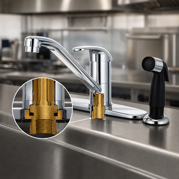 Product image #3 for T&S Brass B-2730 Single-Lever Manual Faucet with 9-Inch Spout, Side Spray, and 10-Inch Deck Plate