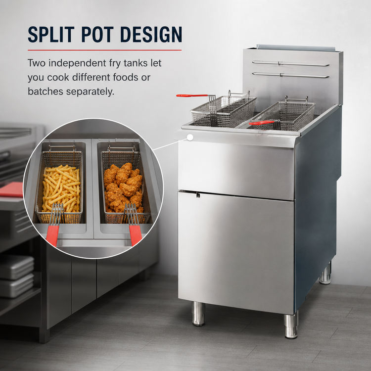 Product image #4 for IKON Cooking Split Pot LP Gas Commercial Deep Fryer, 40 lb. Per Tank, 120,000 BTU
