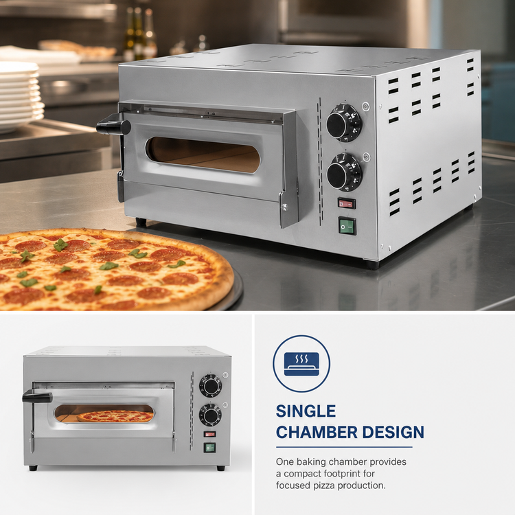Product image #3 for Omcan Compact Series Single-Chamber Electric Deck Pizza Oven, 29-1/3 Inch Wide