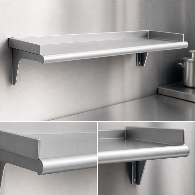 Product image #3 for Eagle Snap-n-Slide 36-Inch x 15-Inch Wall-Mounted Shelf, 14/304 Stainless Steel, V Marine Front Edge