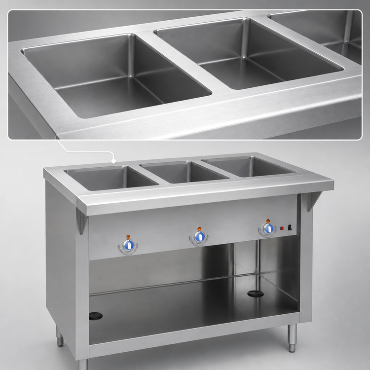 Product image #3 for Thurmaduke E-4-CBPG 4-Well Electric Hot Food Steamtable with Open Storage Base