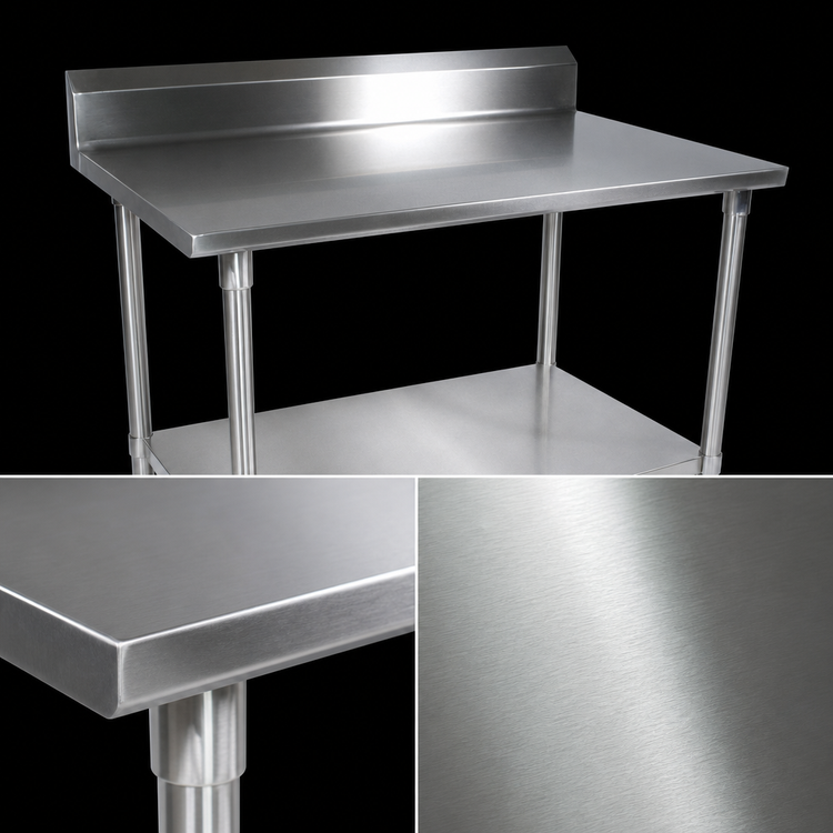 Product image #3 for John Boos Stallion 108-Inch x 24-Inch 14-Gauge Stainless Steel Top Work Table with 5-Inch Backsplash and Galvanized Undershelf