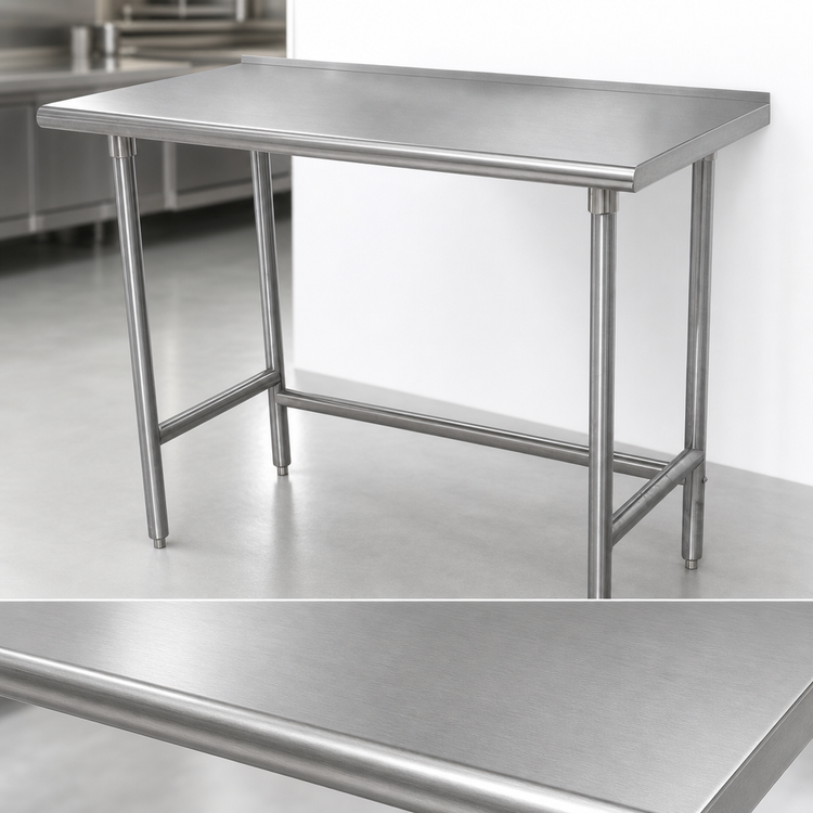 Product image #3 for Advance Tabco 60" x 24" 14 Gauge 304 Stainless Steel Open Base Work Table with 1-1/2" Rear Up-Turn