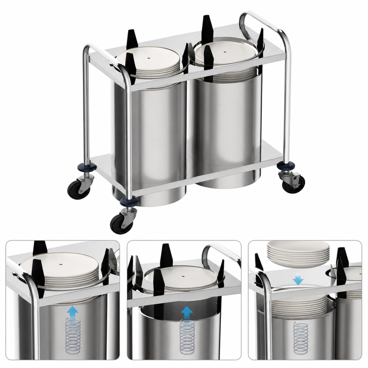 Product image #3 for Atlas Metal 2-Stack Mobile Open Plate Dispenser for 5-Inch Round Plates, Unheated