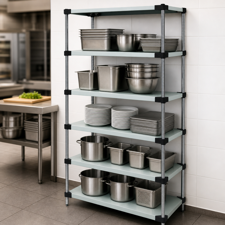 Product image #3 for Quantum 5-Shelf Stationary Solid Stainless Steel Shelving Starter Kit, 42W x 21D x 74H Inches