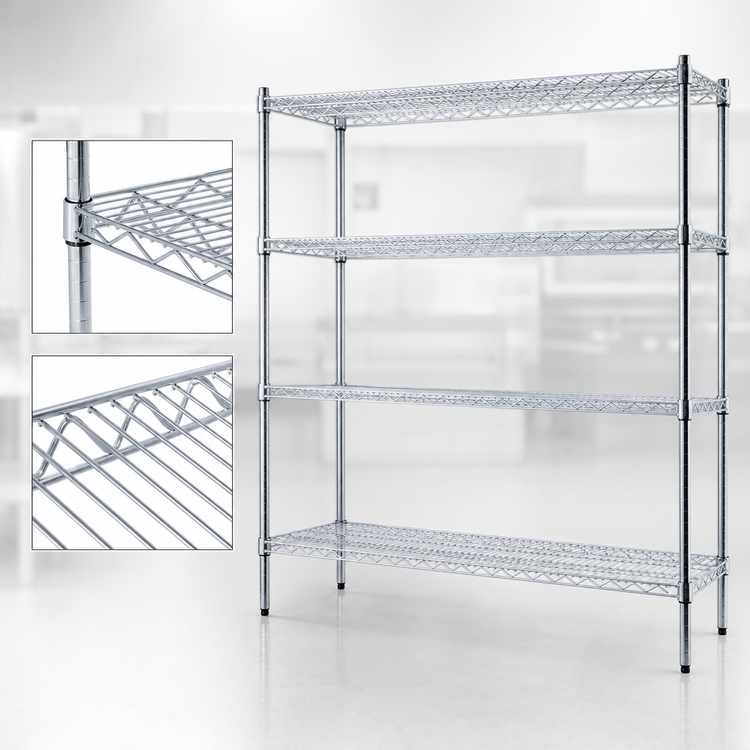 Product image #3 for Eagle Group QuadTruss 4-Tier Wire Starter Shelving Unit, 72 in. W x 21 in. D x 63 in. H, Chrome-Plated