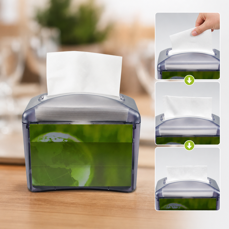 Product image #3 for Venue Tabletop Mini Interfold Napkin Dispenser with Advertisement Slot, Translucent Black Pearl