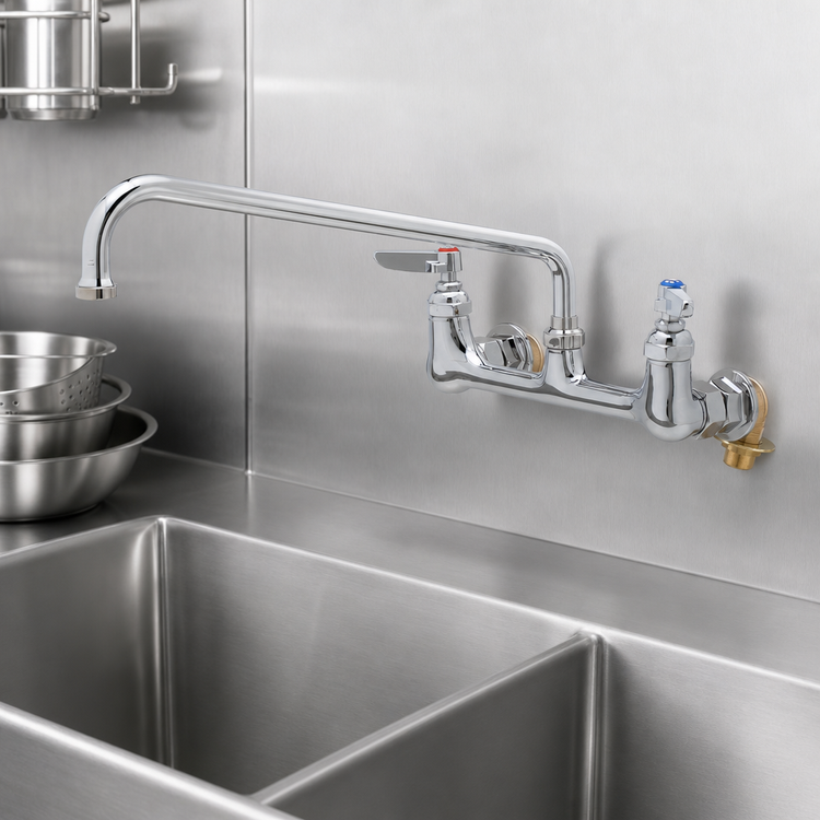 Product image #3 for 8-Inch Wall-Mount Sink Mixing Faucet with 12-Inch Swing Nozzle, 2.2 GPM Aerator