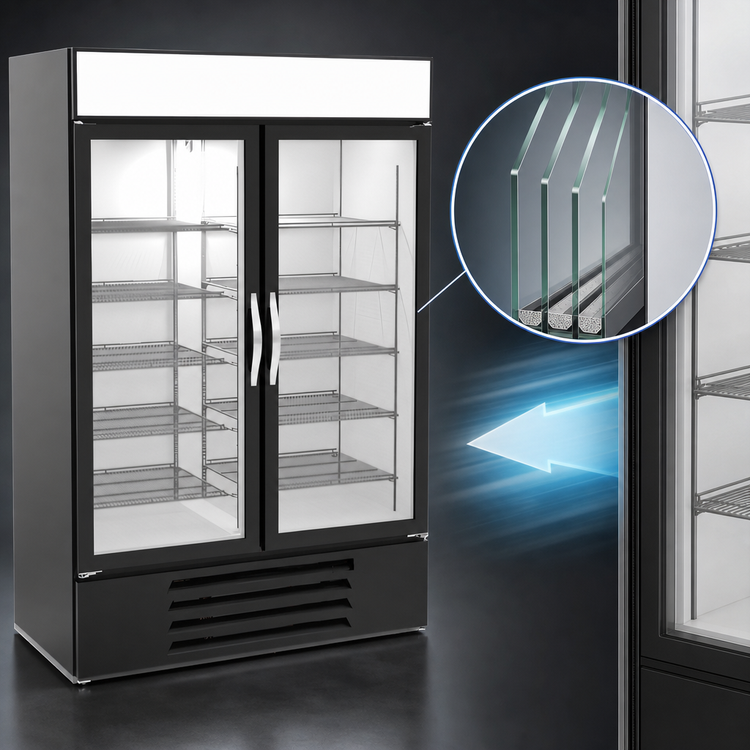 Product image #3 for Beverage-Air MarketMax Two-Section Hinged Glass Door Merchandiser Freezer, 46.2 Cu. Ft., Black, Bottom Mount