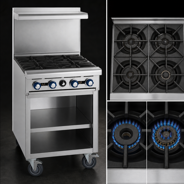 Product image #3 for Imperial Pro Series 24-Inch Gas Restaurant Range with 2 Open Burners, 2 Step-Up Burners, and Open Cabinet