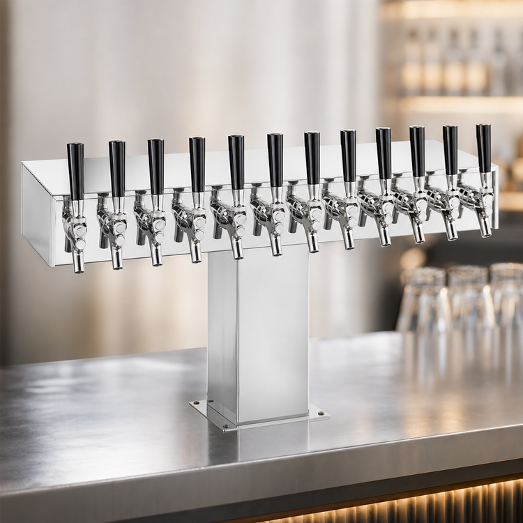 Product image #3 for Perlick Wide Base 12-Faucet Glycol-Cooled Tee Beer Tower, Countertop, Polished Chrome