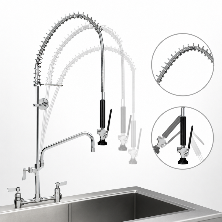 Product image #3 for Fisher 8-Inch Center Splash-Mounted Pre-Rinse Unit with Add-On Faucet and 12-Inch Spout
