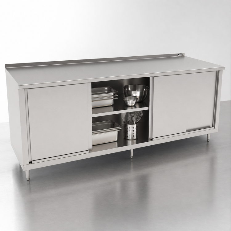 Product image #3 for John Boos Cabinet Base Work Table with Sliding Doors, 120 x 30 Inches, Stainless Steel Top