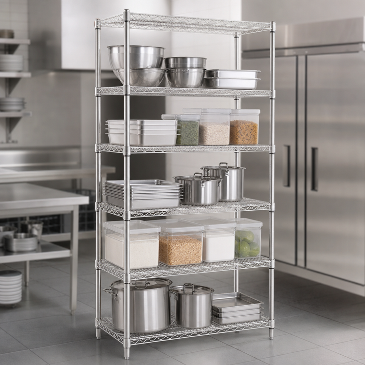 Product image #3 for Eagle Group 5-Tier Stationary Starter Wire Shelving Unit, 48 x 18 x 86 Inches, Stainless Steel Finish
