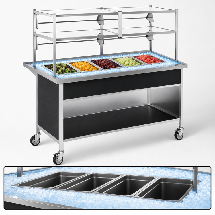 Product image #3 for Atlas Metal CAIC-5 Five Pan Ice Cooled Cold Food Serving Counter