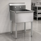 Thumbnail image #3 for Eagle Group 2124-1-16/3 1-Compartment 304 Stainless Steel Utility Sink, Square Corner, 13-3/8" Deep, 8" Backsplash, Galvanized Legs