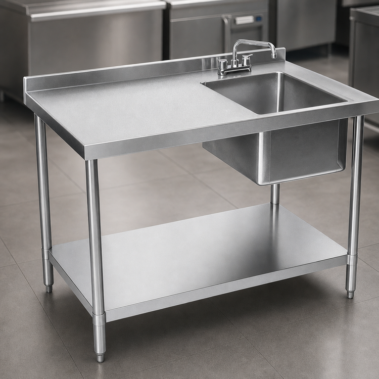 Product image #3 for 48 Inch x 30 Inch 304 Stainless Steel Right-Side Prep Sink Work Table with Undershelf