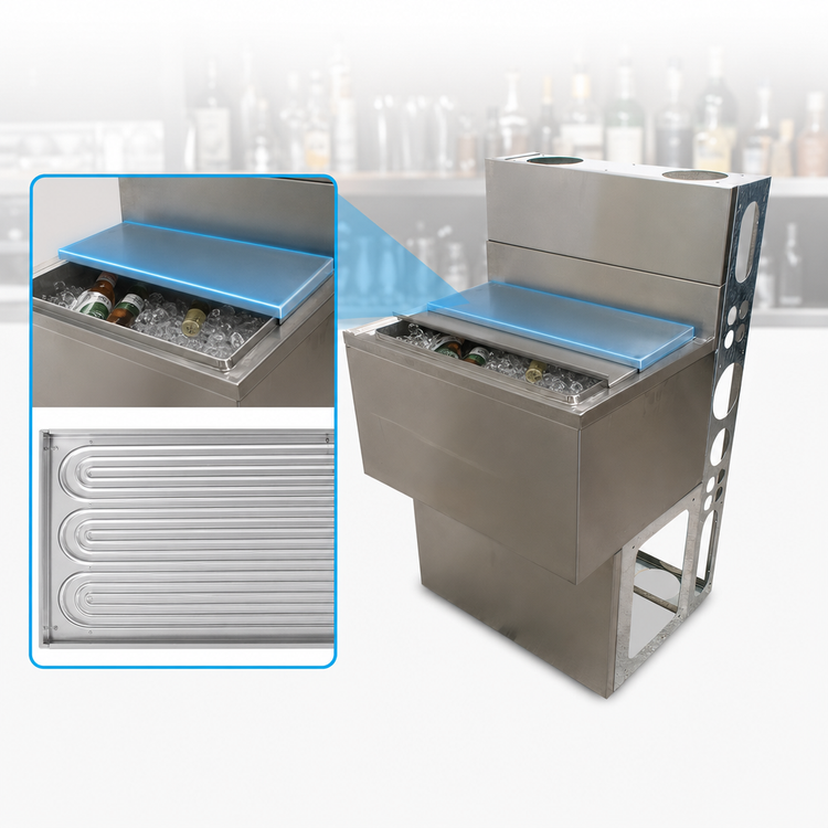 Product image #3 for BK Resources Underbar Ice Bin with 7-Circuit Aluminum Cold Plate, 100 lb Capacity