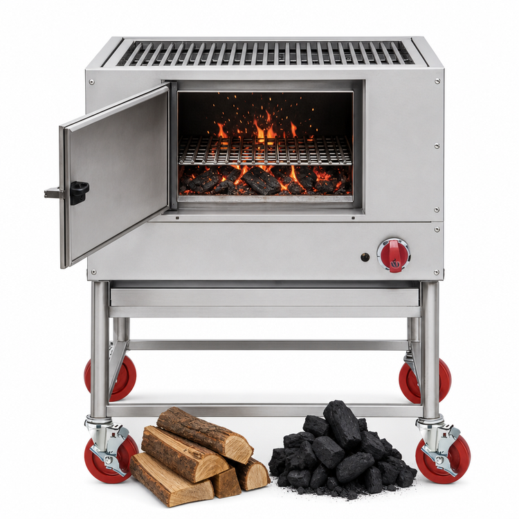 Product image #4 for American Range AMSQ-30 30-Inch Single-Burner Floor Model Wood/Charcoal Charbroiler with Gas Log Lighter