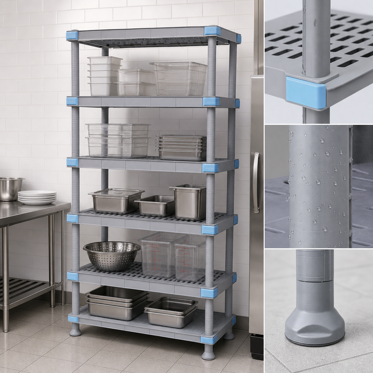 Product image #3 for Quantum Millenia 5-Shelf Gray Polymer Shelving Unit with Dunnage Stand, 2000 lb Capacity, 60" W x 21" D x 86" H
