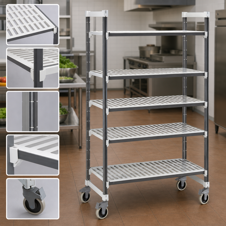 Product image #3 for Cambro Camshelving Elements XTRA 21-Inch Deep x 60-Inch Long 5-Tier Vented Mobile Starter Unit