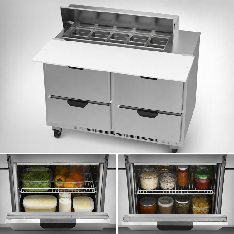 Product image #4 for Beverage-Air 48-Inch Two-Section Sandwich Top Refrigerated Prep Table with 4 Drawers