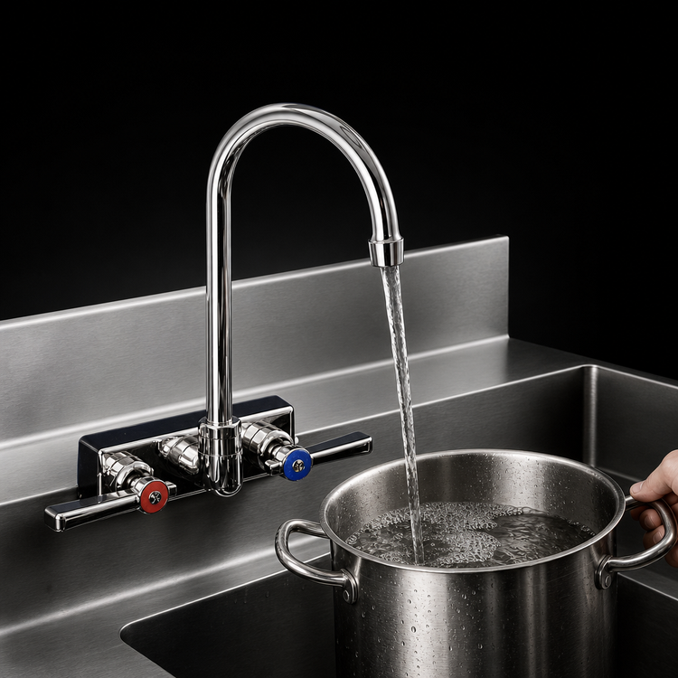 Product image #3 for BK Resources Evolution Series 4-Inch Center Splash Mount Stainless Steel Faucet with 8-Inch Gooseneck Spout