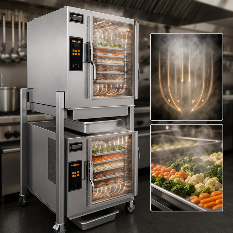 Product image #3 for AccuTemp Evolution N61201D060 DBL Double-Stacked Stand-Mounted Connectionless Natural Gas Boilerless Convection Steamer