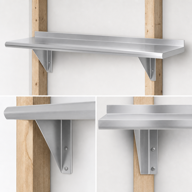 Product image #3 for Advance Tabco 48-Inch Wall-Mounted Shelf, 10-Inch Deep, 18-Gauge 430 Stainless Steel, Satin Finish