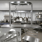 Thumbnail image #3 for John Boos PRB03 Boat-Shaped Table-Mounted Stainless Steel Pot Rack for 72-Inch Tables, 67-1/4-Inch Wide, 18 Double Hooks