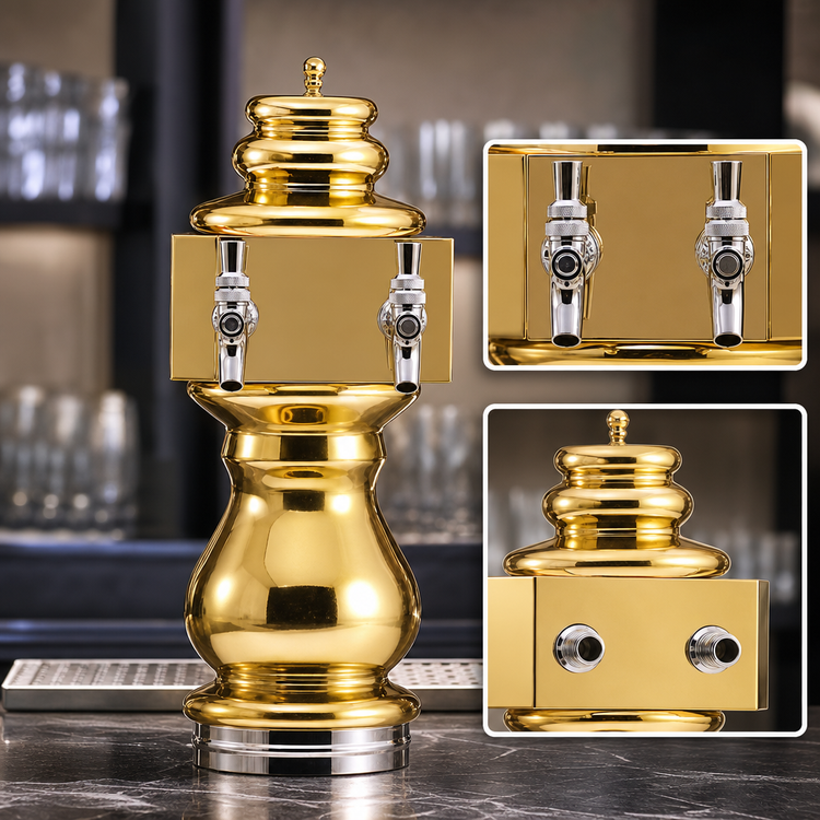 Product image #3 for Glastender Braumeister 2-Faucet Countertop Glycol-Cooled Draft Dispensing Tower, Polished Brass