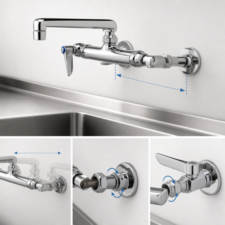 Product image #3 for T&S Brass B-0243 Wall-Mount Sink Mixing Faucet with 6-Inch Cast Swivel Spout and Lever Handles