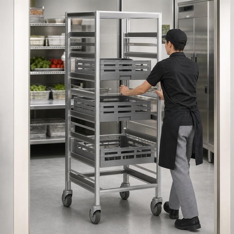 Product image #3 for Panco Mobile Full-Height Open-Side Aluminum Utility Rack with Slides for 20 x 20 Racks