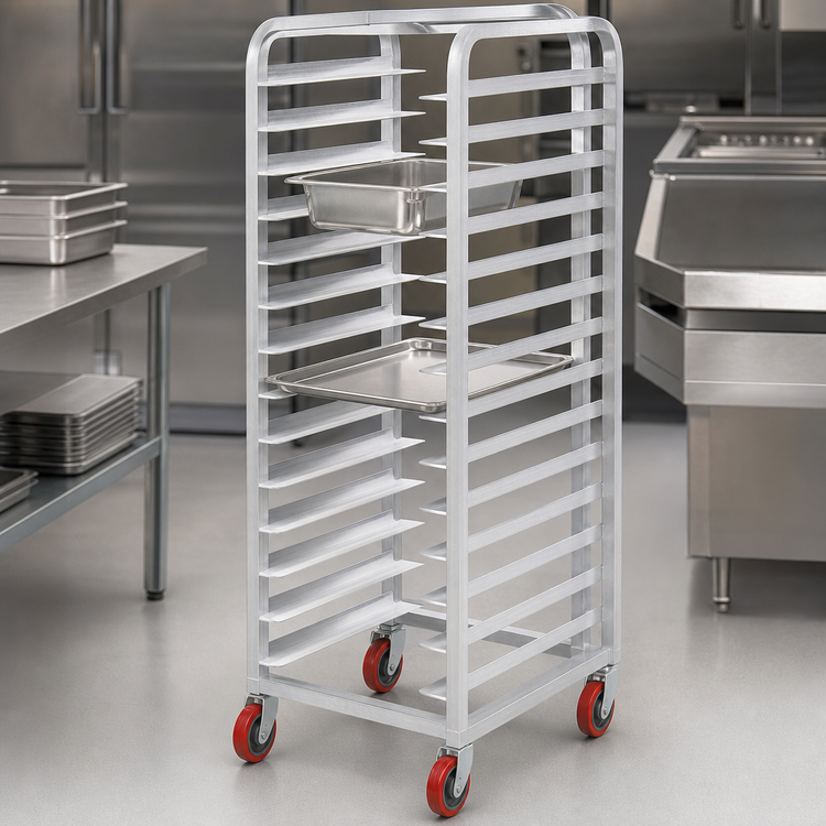 Product image #3 for Channel Lifetime Tough End-Load Universal Extra Heavy-Duty Aluminum Steam Table Pan Rack, 15-Pan Capacity, 21 x 26 x 70 Inches