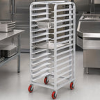 Thumbnail image #3 for Channel Manufacturing Lifetime Tough AXD-UTR-15 15-Pan Universal End-Load Aluminum Steam Table Pan Rack, 4-Inch Spacing, Swivel Casters