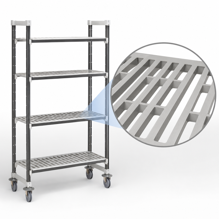 Product image #3 for Cambro Camshelving Elements XTRA 4-Tier High-Density Vented Mobile Starter Unit, 18 x 42 x 78-1/4 Inches, Speckled Gray