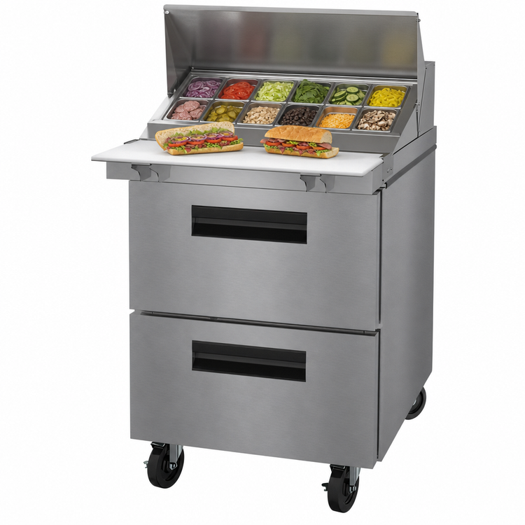 Product image #3 for Hoshizaki Steelheart SR27B-12MD2 27-Inch One-Section Mega Top Prep Refrigerator with 2 Drawers and 12-Pan Rail