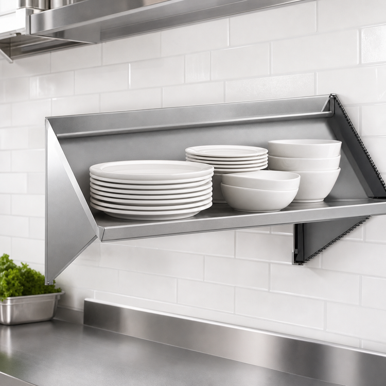 Product image #3 for Eagle Group Wall-Mounted Solid Slanted Rack Shelf, 42 x 21 Inches, Right-Side Drip Tube, 304 Stainless Steel