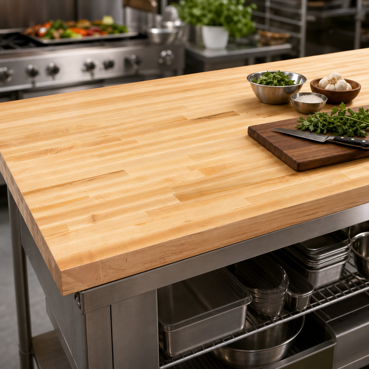 Product image #3 for John Boos Boos Block 60 Inch x 36 Inch Blended Edge Grain Maple Kitchen Countertop with Varnique Finish