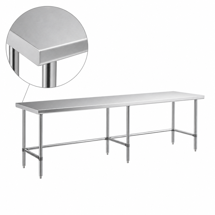 Product image #3 for Sapphire 120" x 18" 18/430 Stainless Steel Flat Top Open Base Work Table with Beveled Square Edge