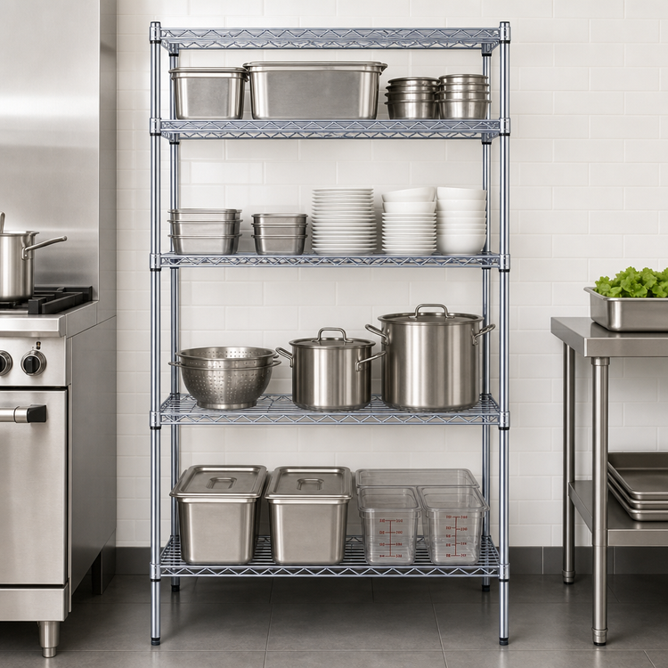 Product image #3 for Quantum 4-Tier Stationary Wire Shelving Unit, 42W x 18D x 72H, Chrome Plated Finish