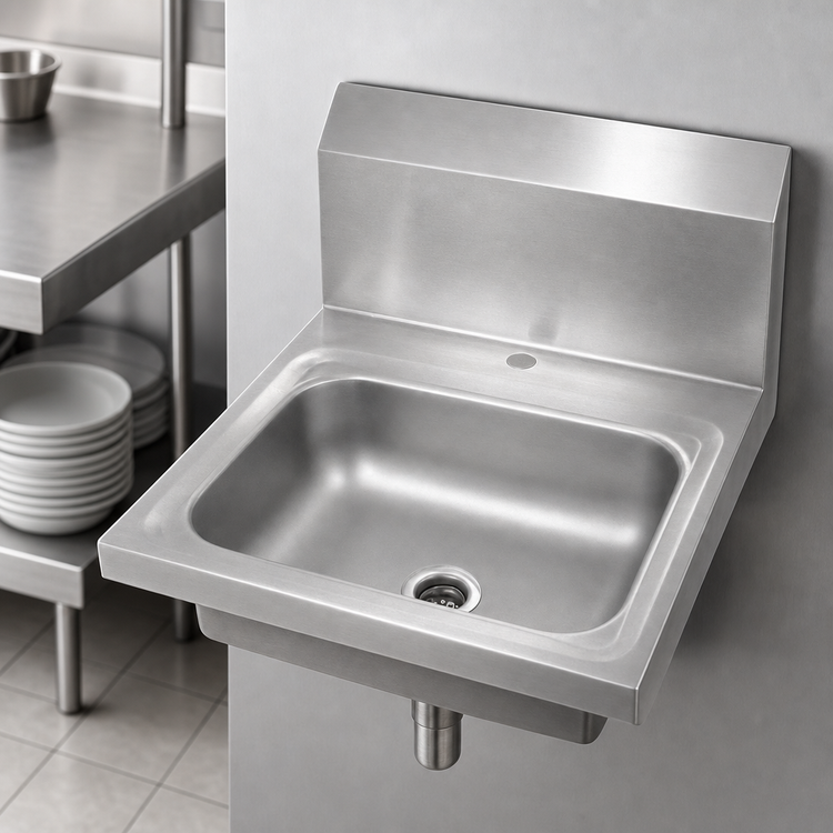 Product image #3 for BK Resources Wall-Mounted 14" x 10" 304 Stainless Steel Hand Sink with 1 Hole Deck