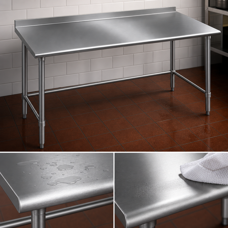 Product image #3 for Eagle Group Budget Series 120 x 30 Inch 430 Stainless Steel Open Base Work Table with Rear Up-Turn