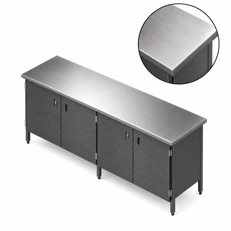 Product image #3 for 120-Inch x 24-Inch 16-Gauge Stainless Steel Enclosed Base Work Table with Hinged Doors