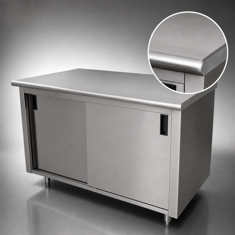 Product image #3 for Advance Tabco 120-Inch x 30-Inch Enclosed Work Table with Cabinet Base, Mid-Shelf, and Sliding Doors