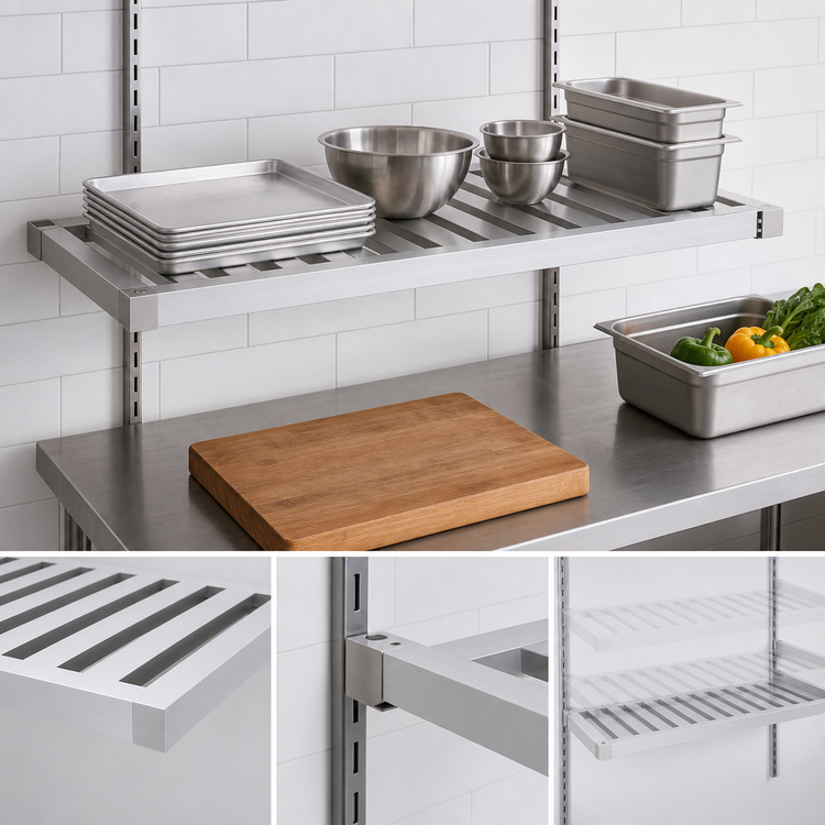 Product image #4 for New Age Adjust-A-Shelf T-Bar Series Wall-Mounted Shelf, 60 x 24 Inches, Aluminum, 1,500 lb. Capacity