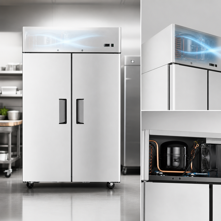 Product image #4 for Atosa Two-Section Top Mount Self-Contained Reach-In Freezer with Locking Solid Doors, 43.2 Cu. Ft., Stainless Steel